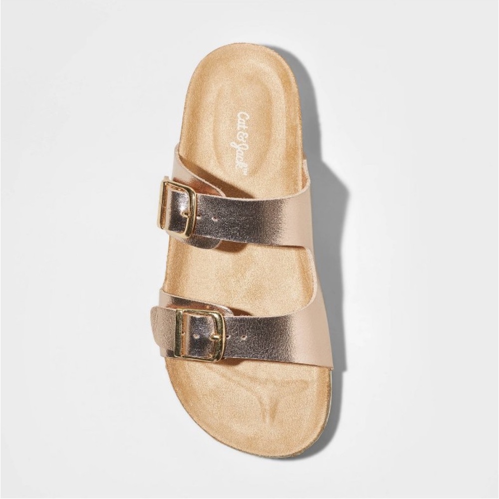 Girls Cat and Jack Size 1 gold sandals slip-ons